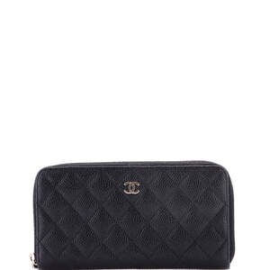 Chanel Long Zip Around Wallet Quilted Caviar